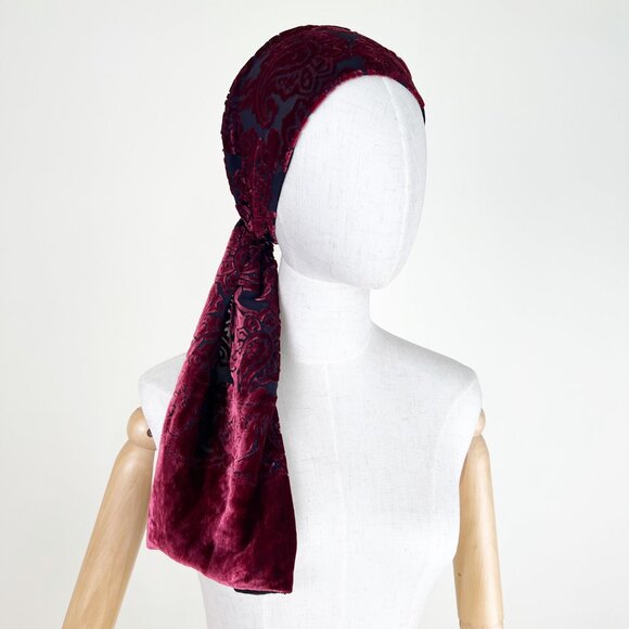 Vintage Silk Velvet Floral Paisley Neck Head Scarf Headband Top 60s 70s Inspired - Picture 4 of 10